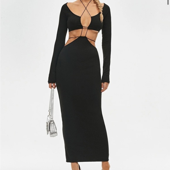 NWT! Halter Neck Cut Out Long Sleeve Bodycon Dress - Picture 3 of 6